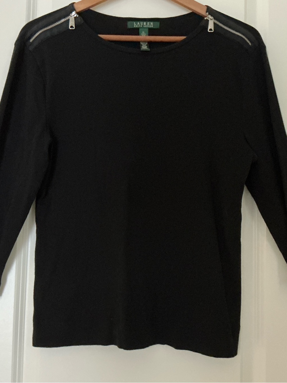Vintage Lauren Ralph Lauren Black Zip-Shoulder Sweater SZ L cotton
